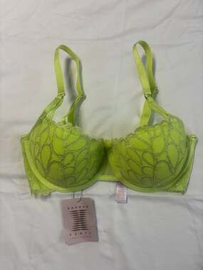 Savage X Fenty Savage Not Sorry Lightly Lined Lace Balconette Bra, Neon Lime, 34